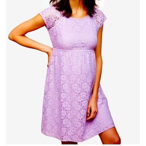 Motherhood Maternity Lavender Purple Short Sleeve Tie Short Lace Babydoll Dress